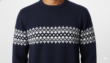 Men's Fair Isle Pattern Crewneck Sweater - Navy