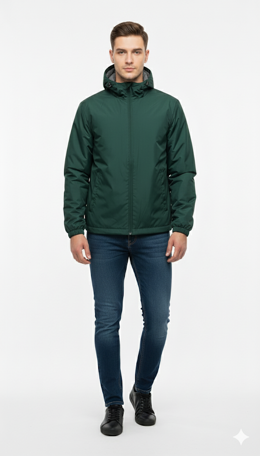Forest Green Casual Hooded Jacket