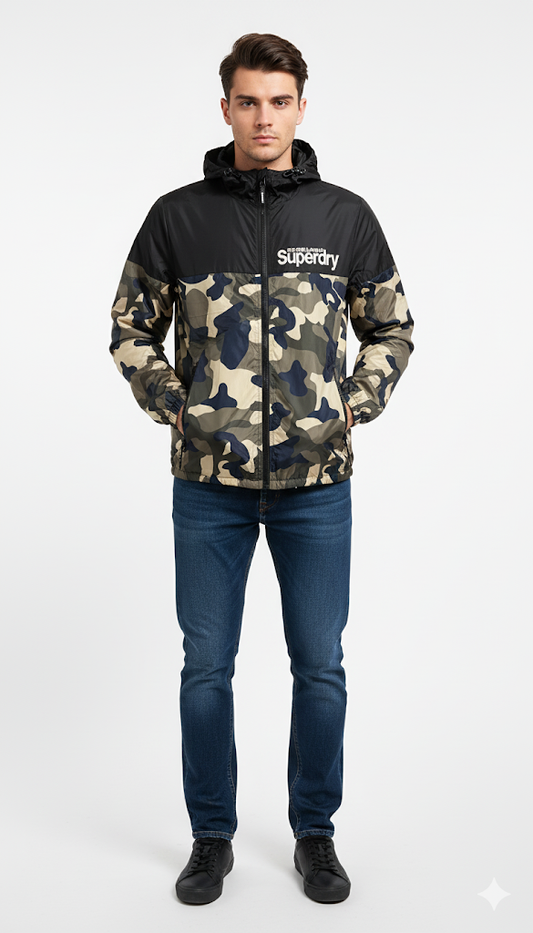 Superdry Camo and Black Windbreaker