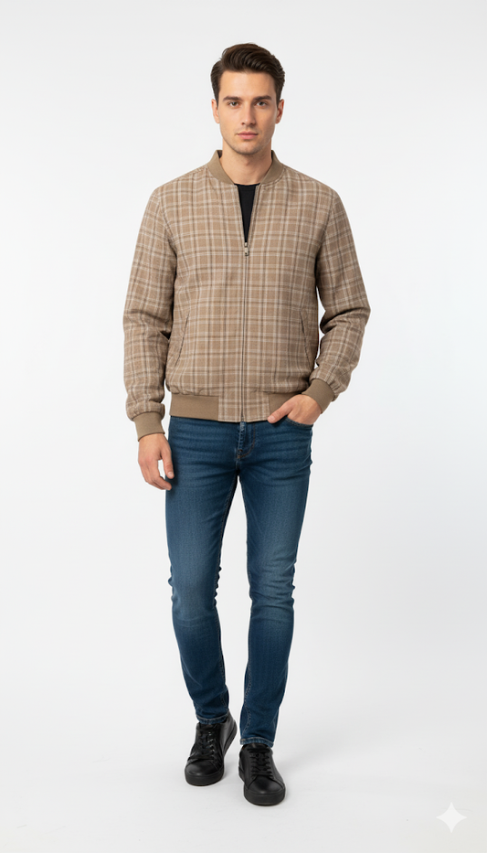 Plaid Tan Bomber Jacket