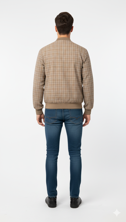 Plaid Tan Bomber Jacket