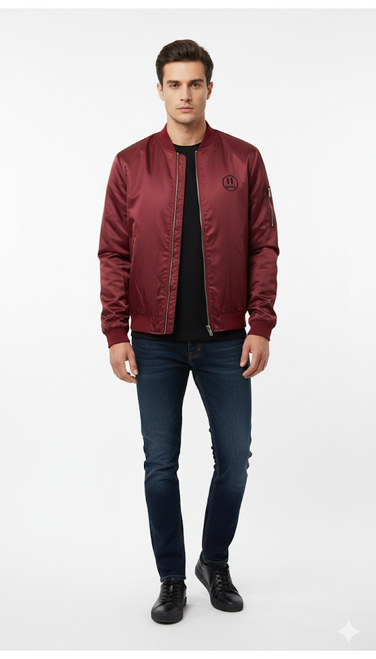 Burgundy Satin Bomber Jacket
