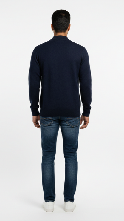Men's Mock Neck Sweater with Vertical Stitch Detail - Navy