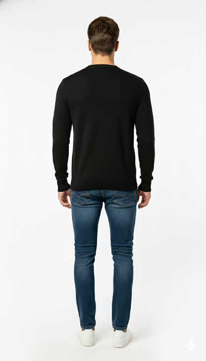 Black and Blue Striped Crew Neck Sweater