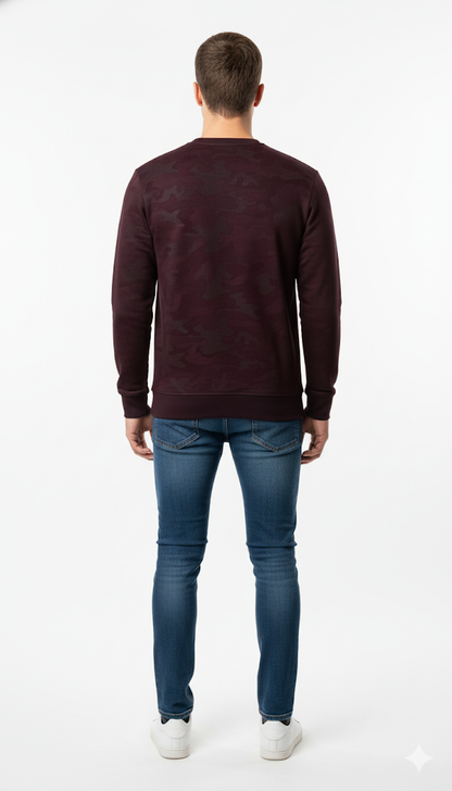 Men's Maroon and Navy Patterned Crewneck Sweater