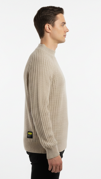 Men's Heavyweight Rib-Knit Mock Neck Sweater - Beige