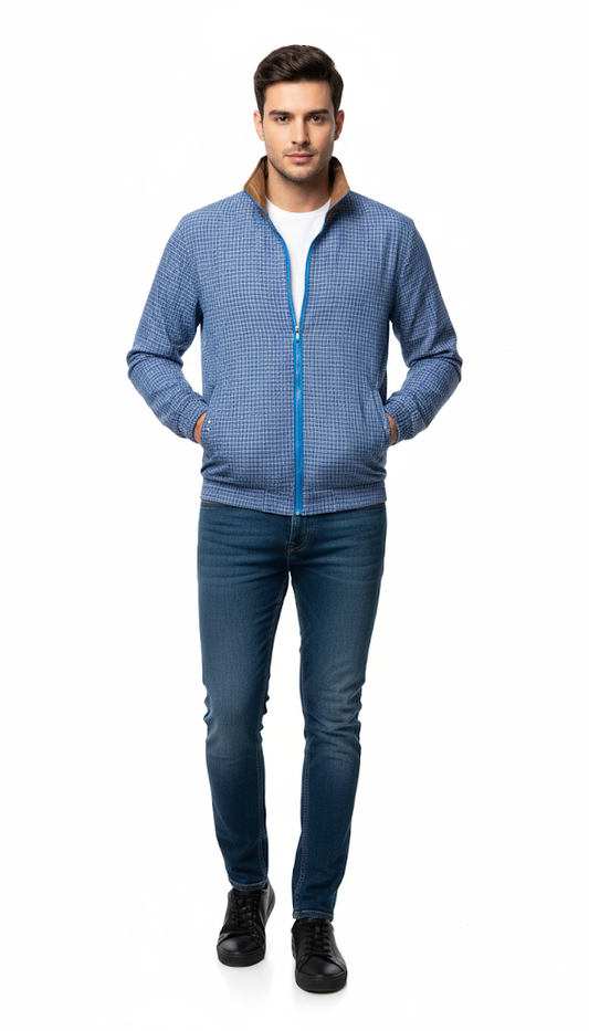 Blue Micro-Patterned Track Jacket