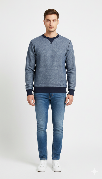 Men's Two-Tone Blue Knit Crewneck