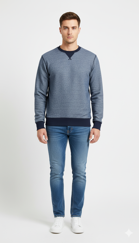 Men's Two-Tone Blue Knit Crewneck
