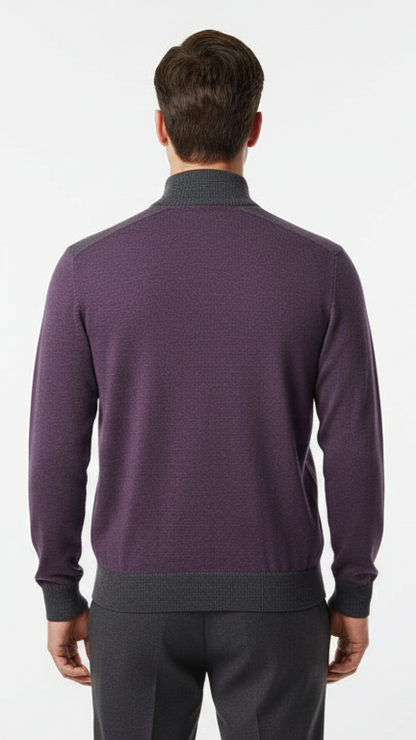 Men's Color-Block Quarter-Zip Sweater - Plum & Charcoal