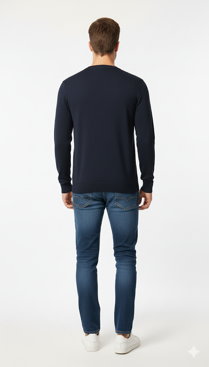 Men's Navy Blue Ribbed Crewneck Sweater