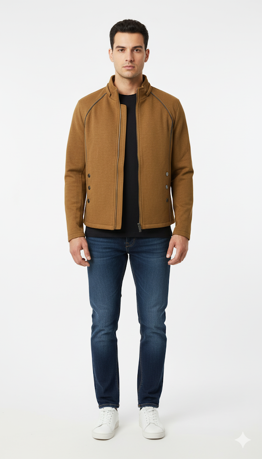 Tan Knit Moto-Inspired Jacket