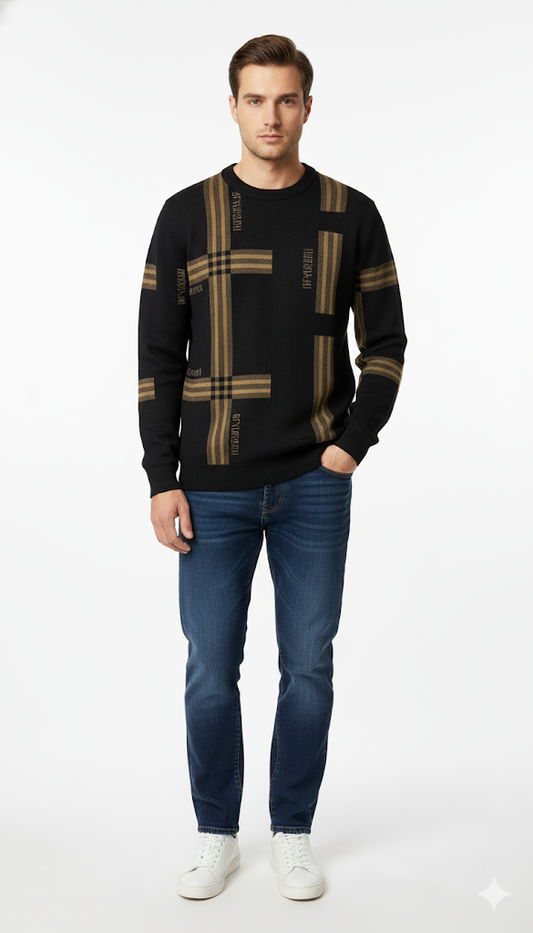 Stylish Plaid Knit Sweater for Men