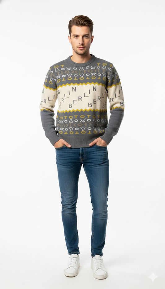 "Berlin" Patterned Crew Neck Sweater