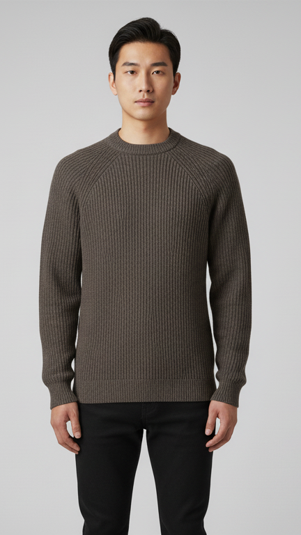 Men's Rib-Knit Raglan Sleeve Sweater - Taupe Brown