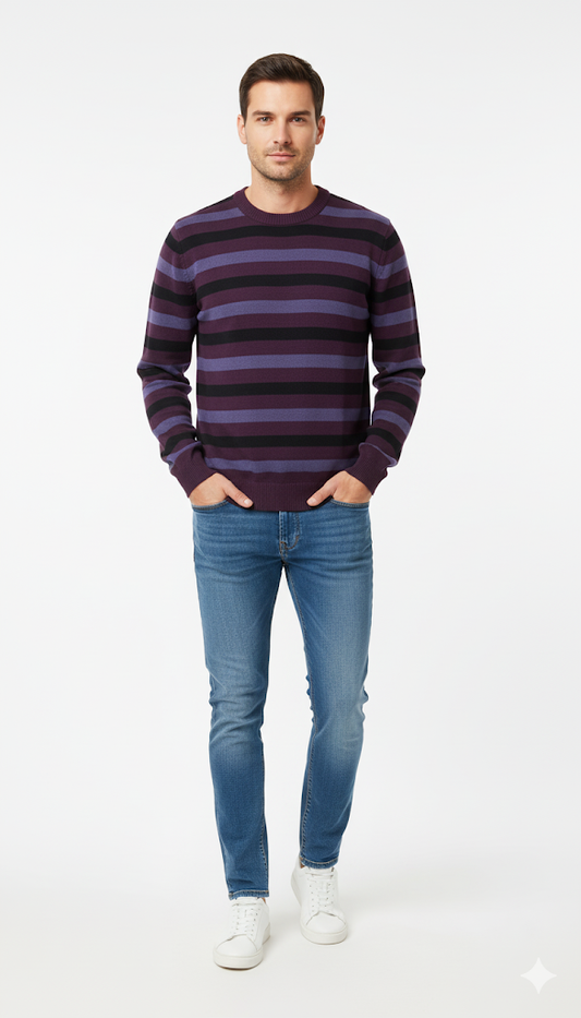 Multi-Tonal Striped Knit Sweater