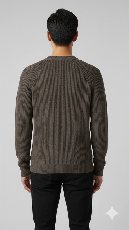 Men's Rib-Knit Raglan Sleeve Sweater - Taupe Brown