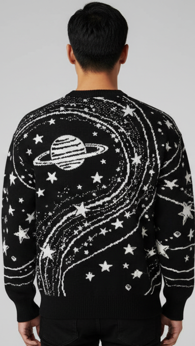 Men's Celestial Jacquard Knit Sweater - Black & White