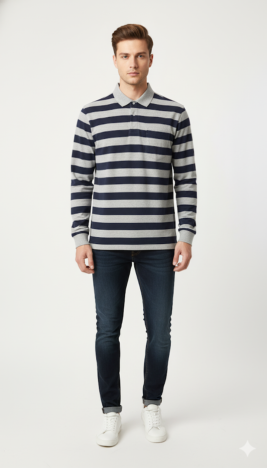Classic Striped Long-Sleeve Polo