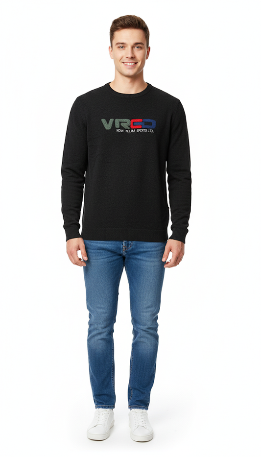 Black Logo Print Crewneck