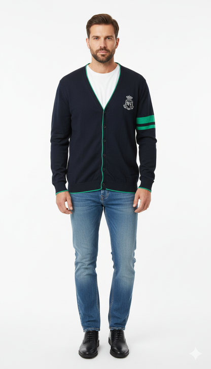 Classic Navy & Green Trim Cardigan