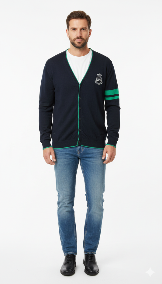 Classic Navy & Green Trim Cardigan