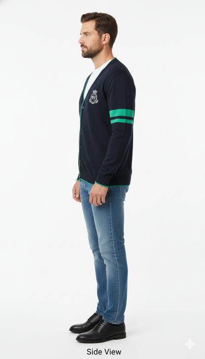 Classic Navy & Green Trim Cardigan