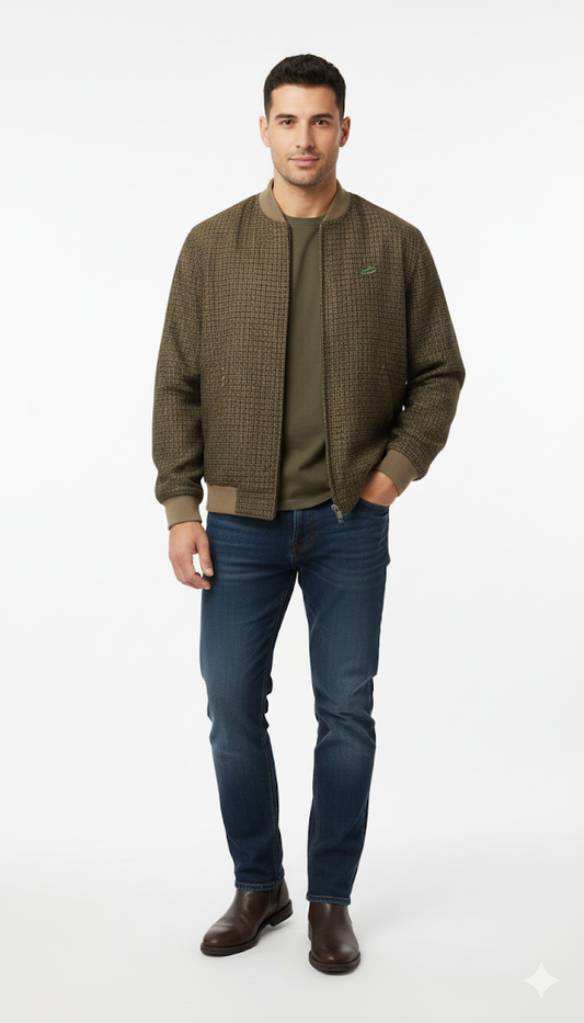 Green Textured Bomber Jacket
