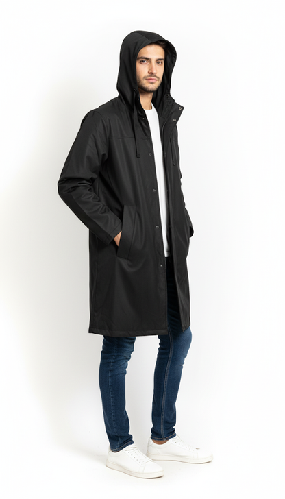 Modern Black Long Raincoat