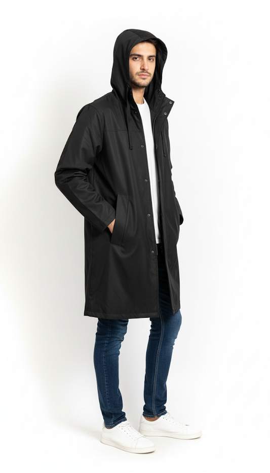 Modern Black Long Raincoat