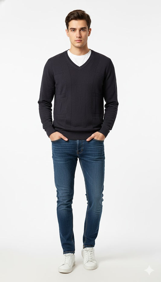 Textured Charcoal V-Neck Sweatshirt