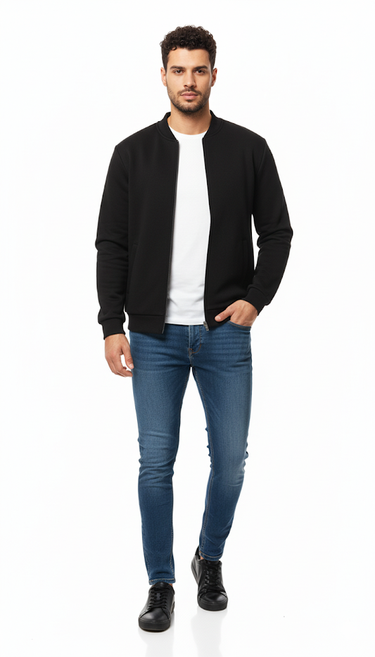 Black Sweatshirt-Style Bomber