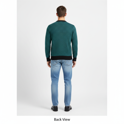 Men's Teal Houndstooth Crew Neck Sweater
