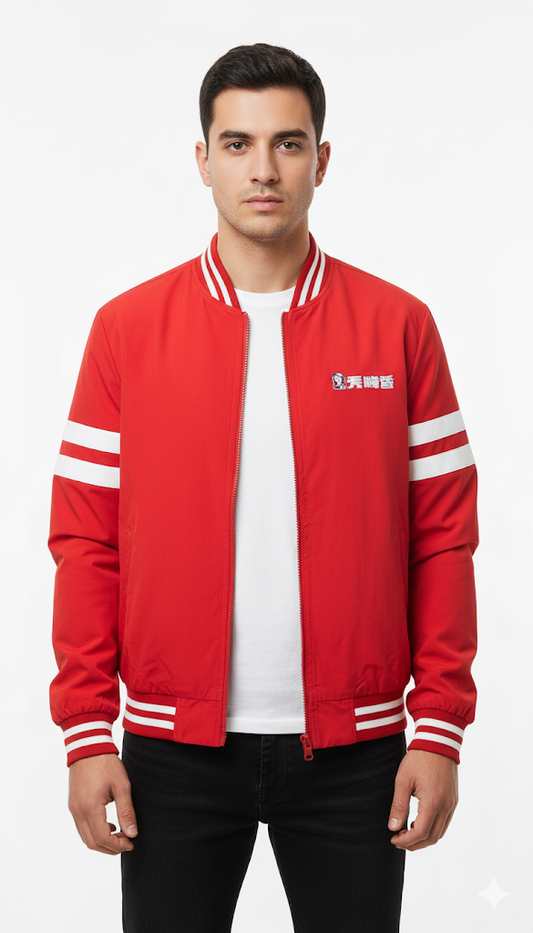 Varsity Red Bomber with Stripes