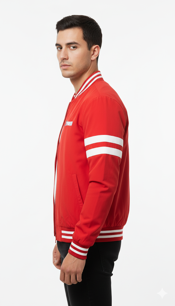 Varsity Red Bomber with Stripes