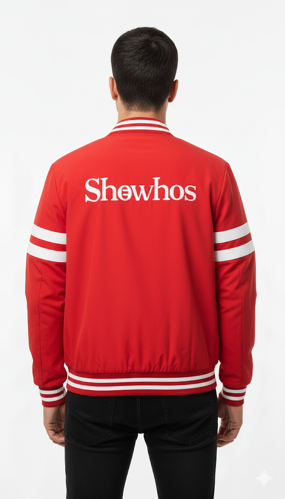 Varsity Red Bomber with Stripes