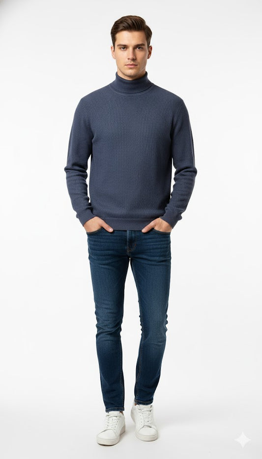 Stylish Vertical Textured Turtleneck Sweatshirt