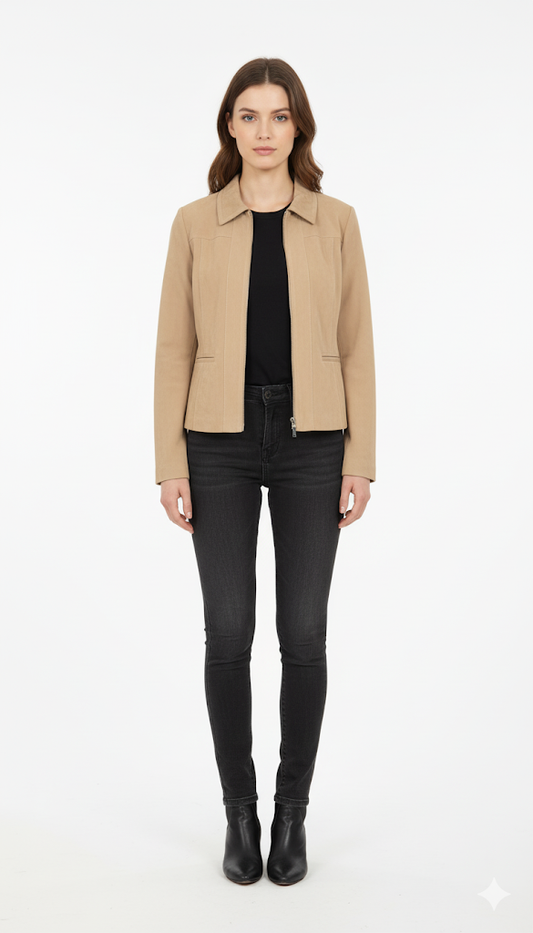 Women's Tan Suede-Effect Jacket