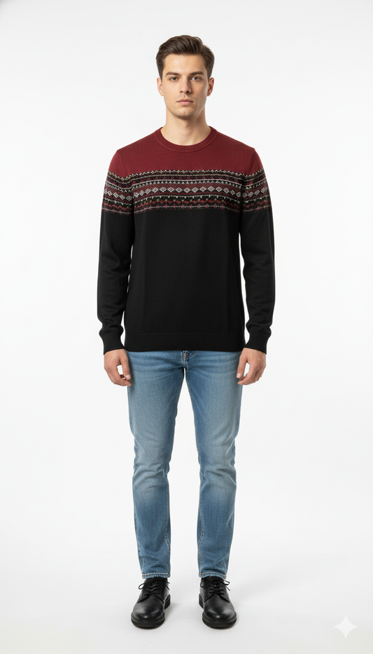 Men's Black & Red Abstract Pattern Sweater