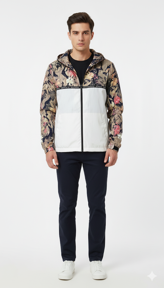 Floral and White Panel Windbreaker