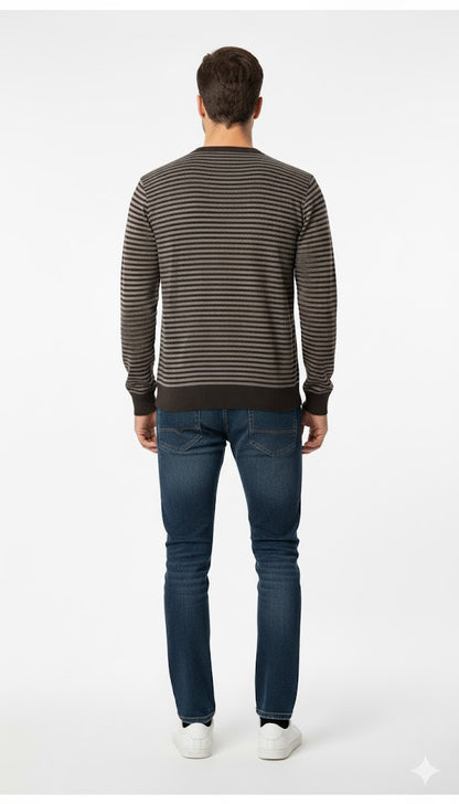 Textured V-Neck Knit Sweatshirt