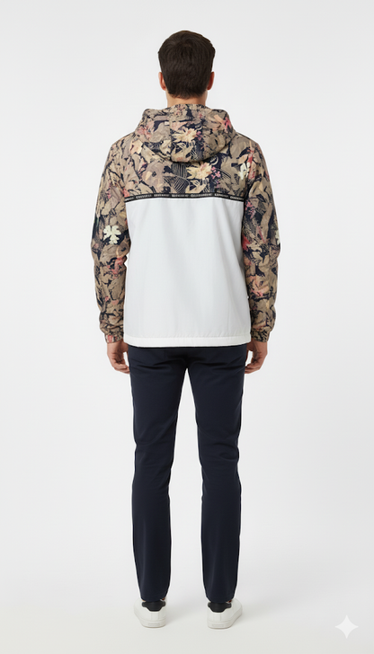 Floral and White Panel Windbreaker