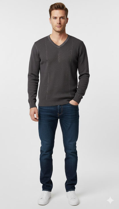 Modern V-Neck Ribbed Sweatshirt