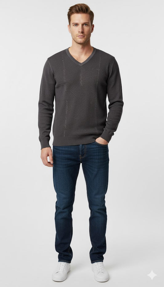 Modern V-Neck Ribbed Sweatshirt