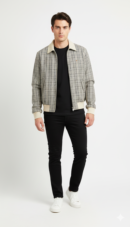 Plaid Zip-Up Blouson Jacket