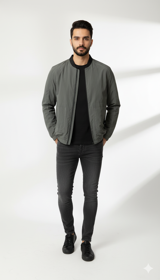 Contemporary Gray Bomber Jacket