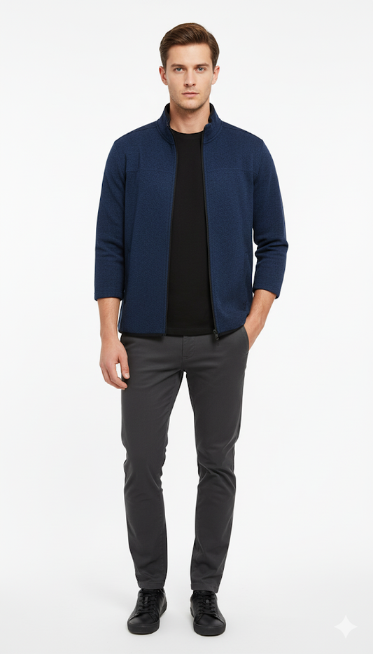 Navy Textured Knit Zip-Up