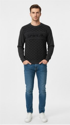Sporty Argyle and Text Knit Sweatshirt