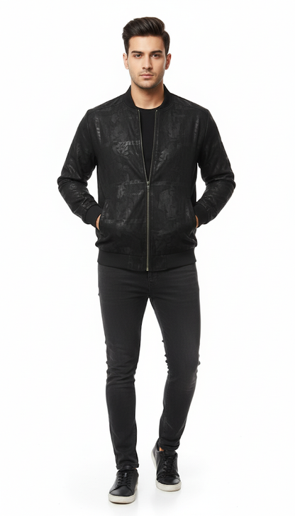Black Tonal Patterned Bomber