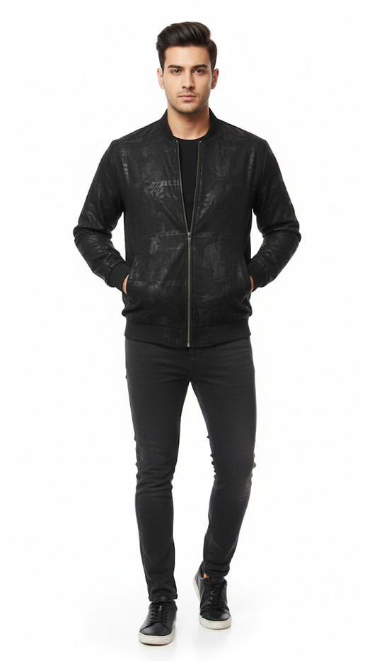 Black Tonal Patterned Bomber